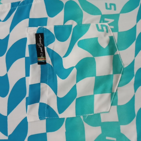 Maui & Sons men's Med blu grn wht checked SS Button down shirt - Picture 2 of 9